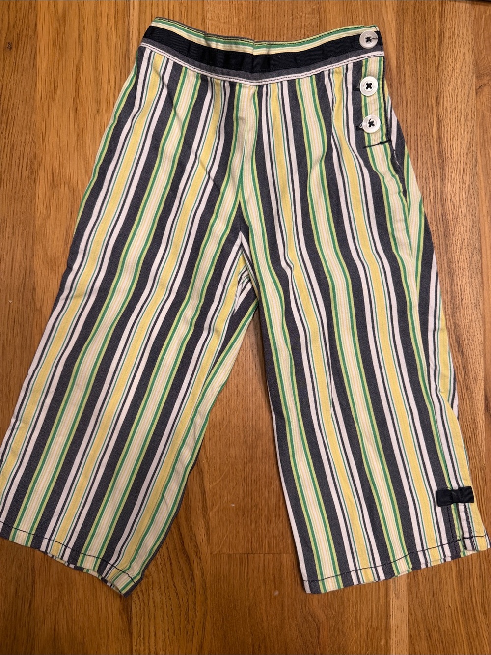 Gymboree 2T Striped Green, Navy & Cream Wide-Leg Pants